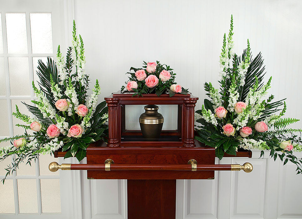 Pink and White Funeral Urn Flowers